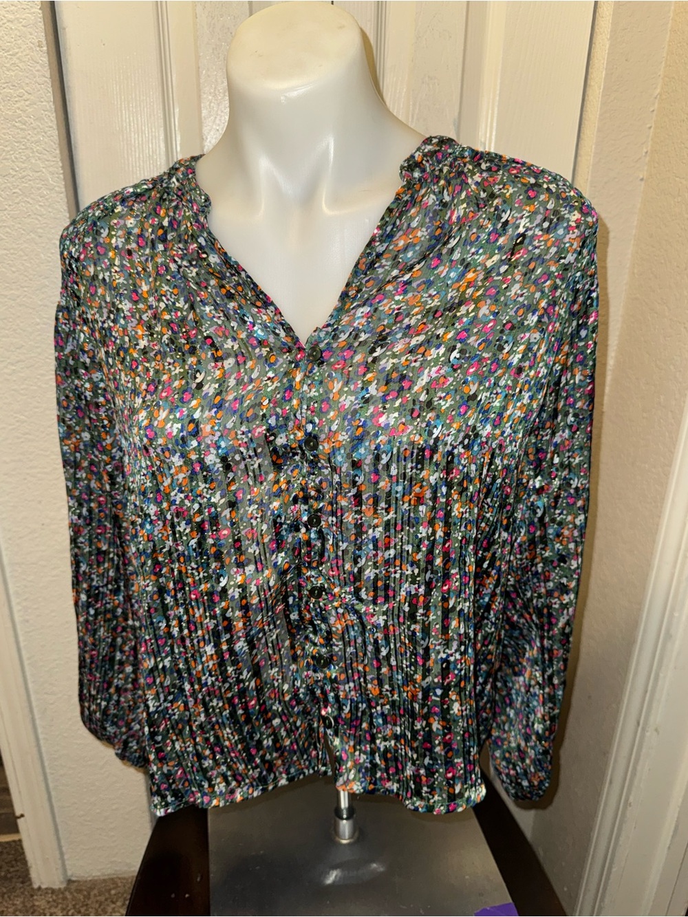 Pleated Multicolor Floral Blouse